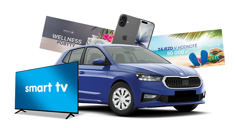 Hlavné výhry súťaže: Škoda Fabia, Zájazd, Smart TV, iPhone